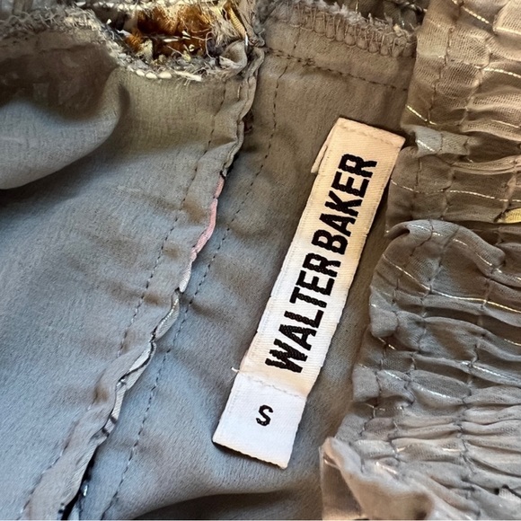 Walter Baker Grey Floral Sheer Ruffle Sleeve Blouse Smocking Size Small $158 EUC - Picture 8 of 10